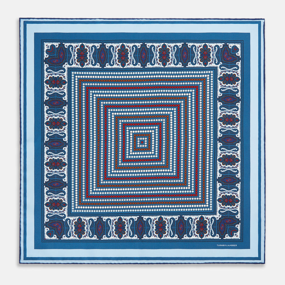 Blue Bonnet Dots and Paisley Silk Pocket Square