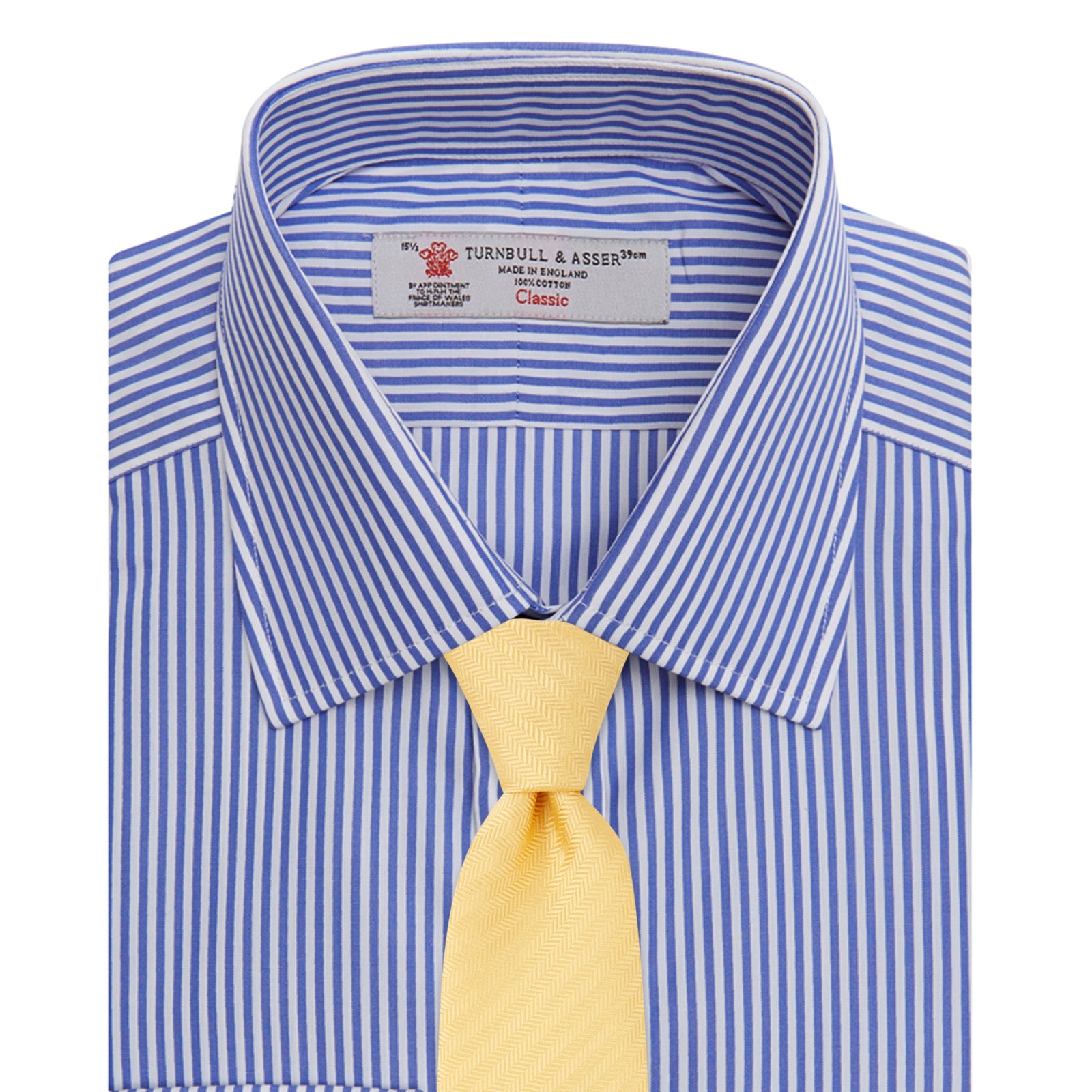 Turnbull & Asser Blue Bengal Stripe Shirt With T&A Collar And Double Cuffs
