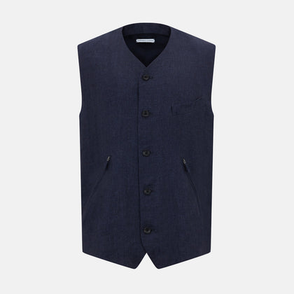 Navy Linen Twill Waistcoat