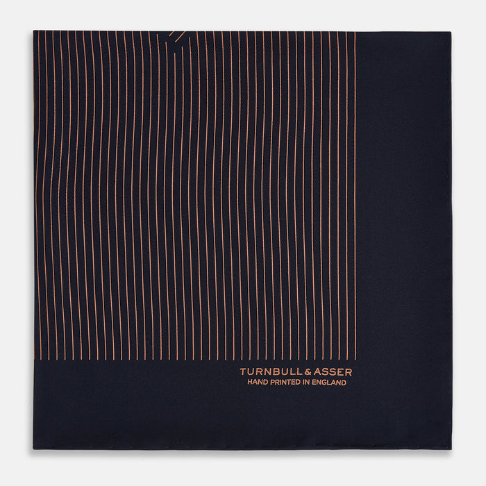 Navy and Blush Stripe Silk Pocket Square Image 3
