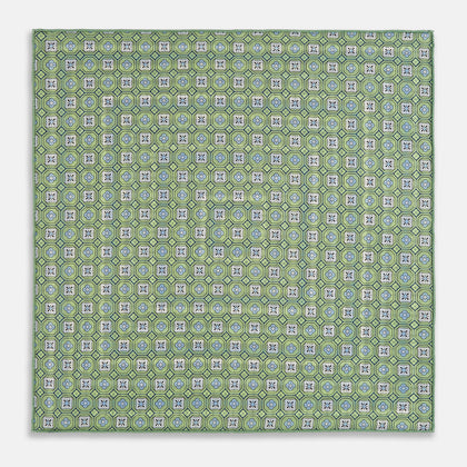 Oxford Blue Dots and Floral Tile Double-Sided Silk Pocket Square Image 9