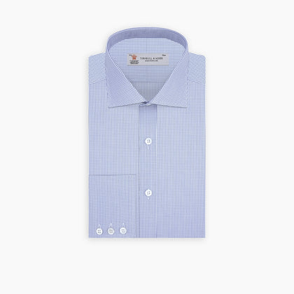 Blue Grid Check Shirt with Regent Collar and 3-Button Cuffs Image 2