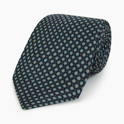 Navy Geometric Floral Silk Tie Image 4