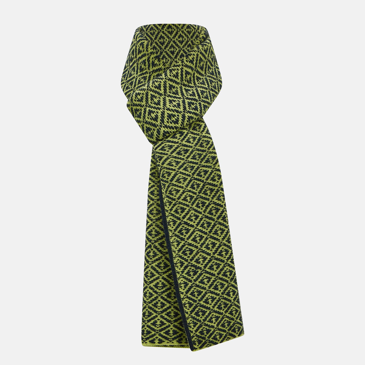 View 1 of product Petrol Green and Chartreuse Diamond-Patterned Cashmere Knitted Scarf