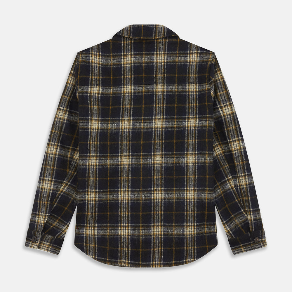 Navy and Beige Check Wool and Mohair Blend Somerset Overshirt