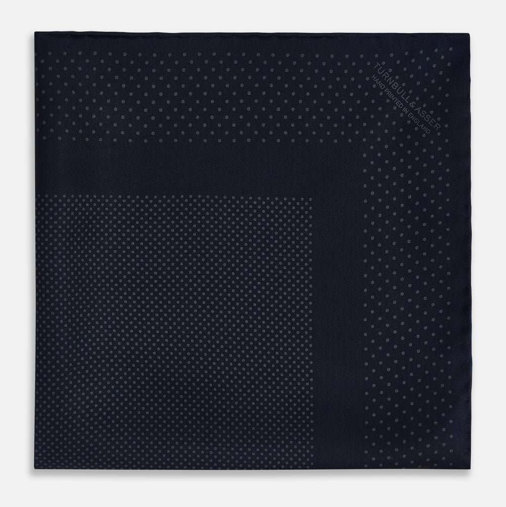 Navy and Charcoal Dot Silk Pocket Square