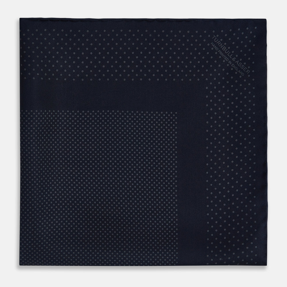 Navy and Charcoal Dot Silk Pocket Square