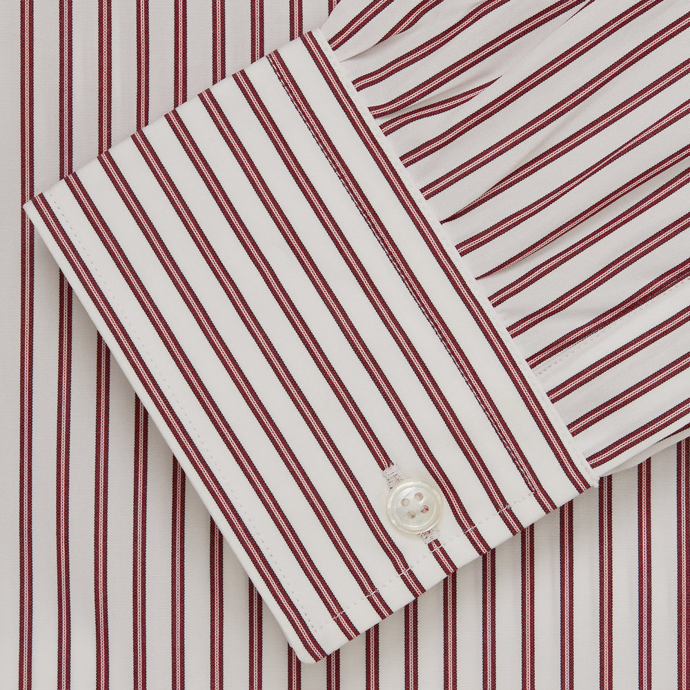 Burgundy Stripe Weekend Fit Shirt with Derby Collar and 1-Button Cuffs