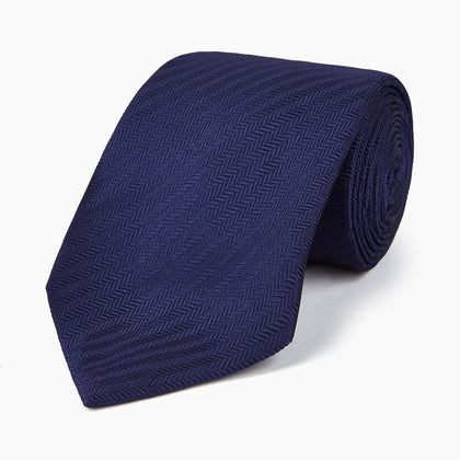 PLAIN HERRINGBONE NAVY TIE Image 4