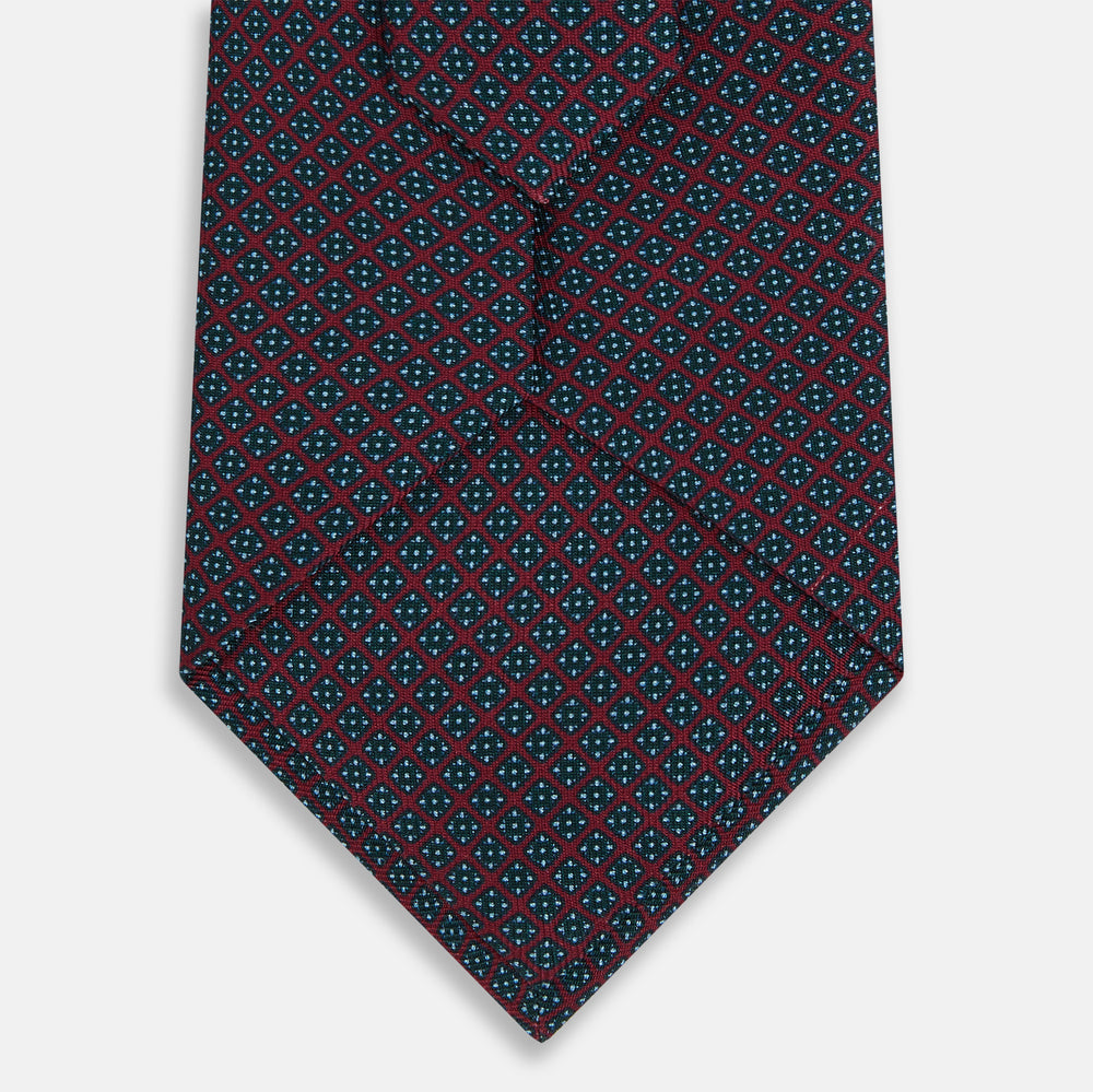 Magenta and Navy Square-Patterned Silk Tie