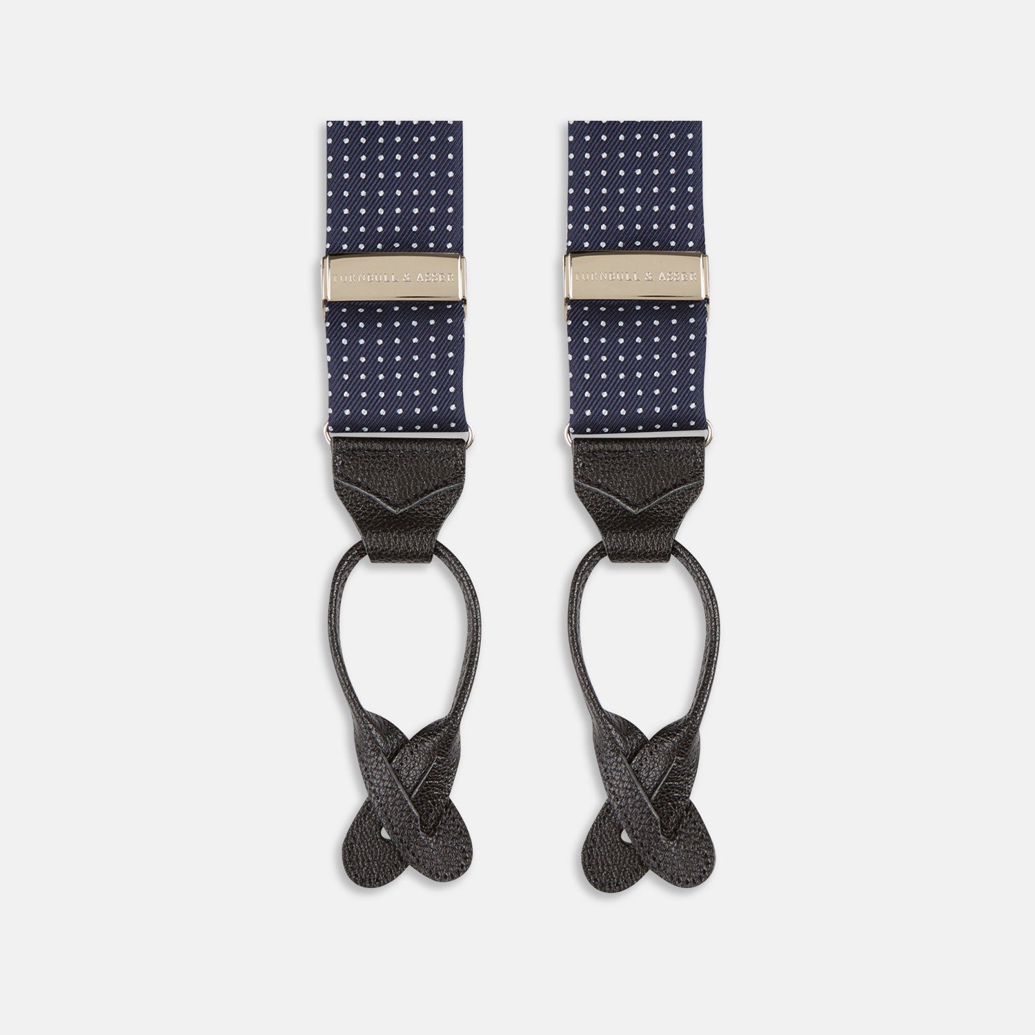 View 4 of product Navy & White Small Spot Adjustable Silk Braces
