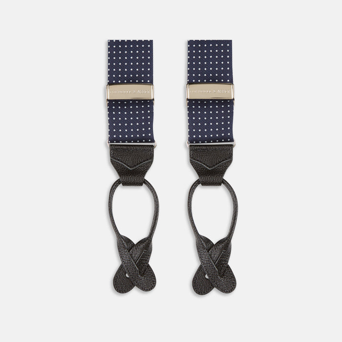 Navy & White Small Spot Adjustable Silk Braces Image 3