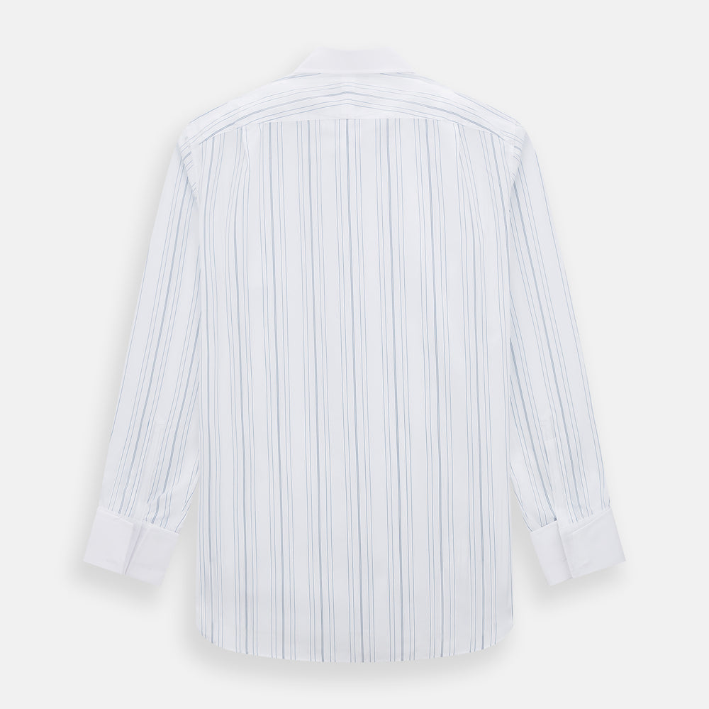 Pale Blue Multi Stripe Shirt with Contrast Collar and Double Cuffs