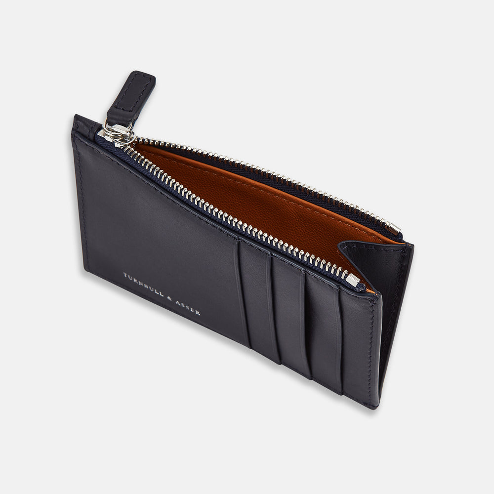 Navy Leather Zip Coin and Card Holder