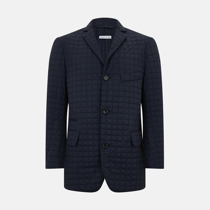 Fulham Navy Single-Breasted Quilted Blazer
