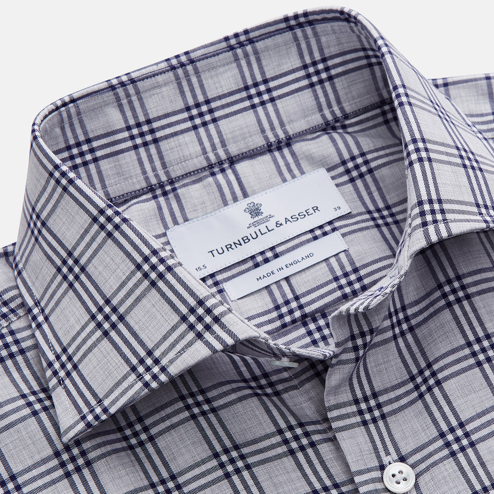 Grey Multi Check Cotton Tailored Fit Shelton Shirt