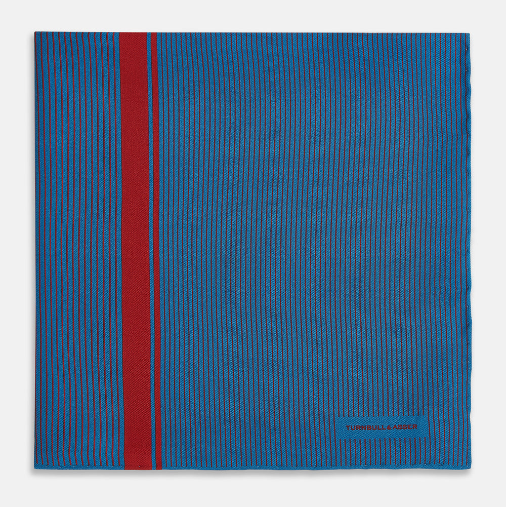 Blue and Red Stripe Silk Pocket Square