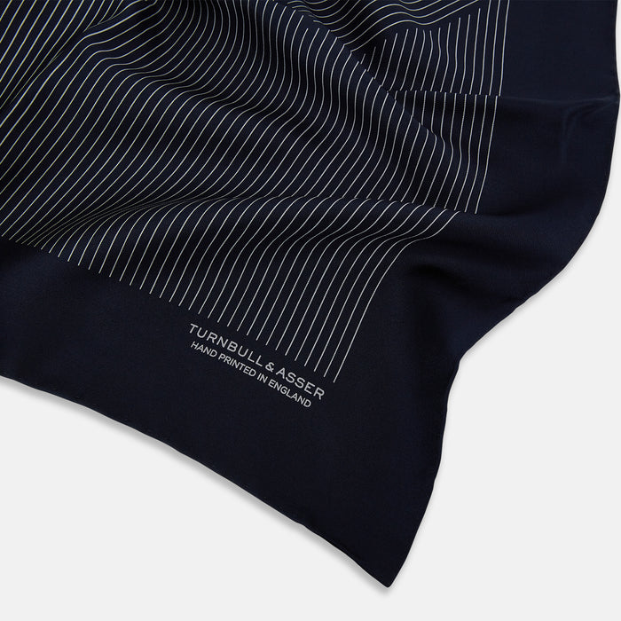 Navy and Grey Stripe Silk Pocket Square Image 1