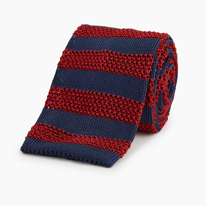 KNITTED STRIPE RED TIE Image 4