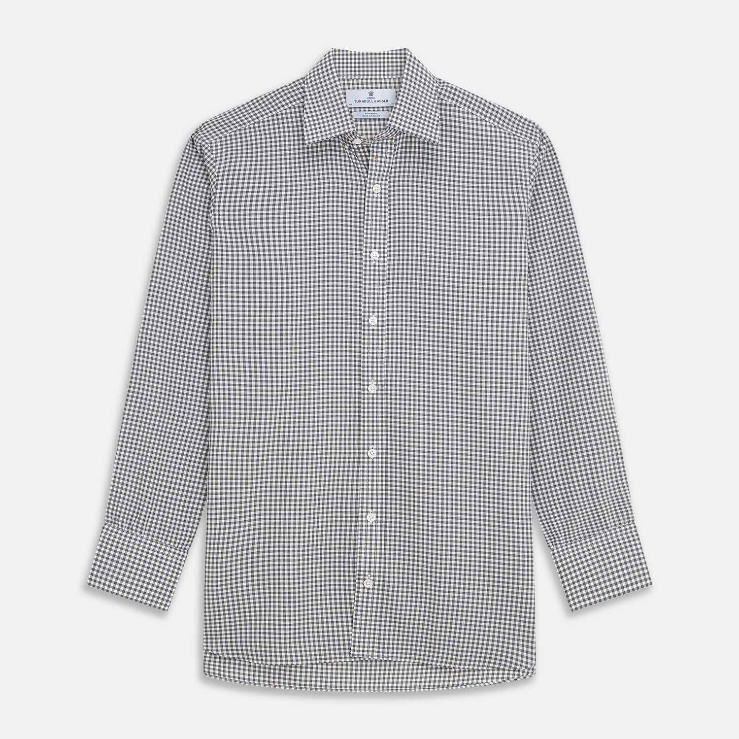 Grey Gingham Check Cotton Melange Regular Fit Mayfair Shirt