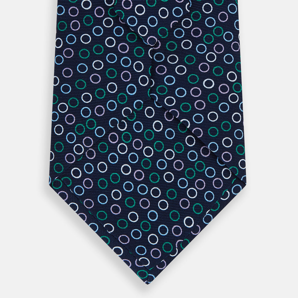 Green and Lilac Dark Navy Printed Silk Tie