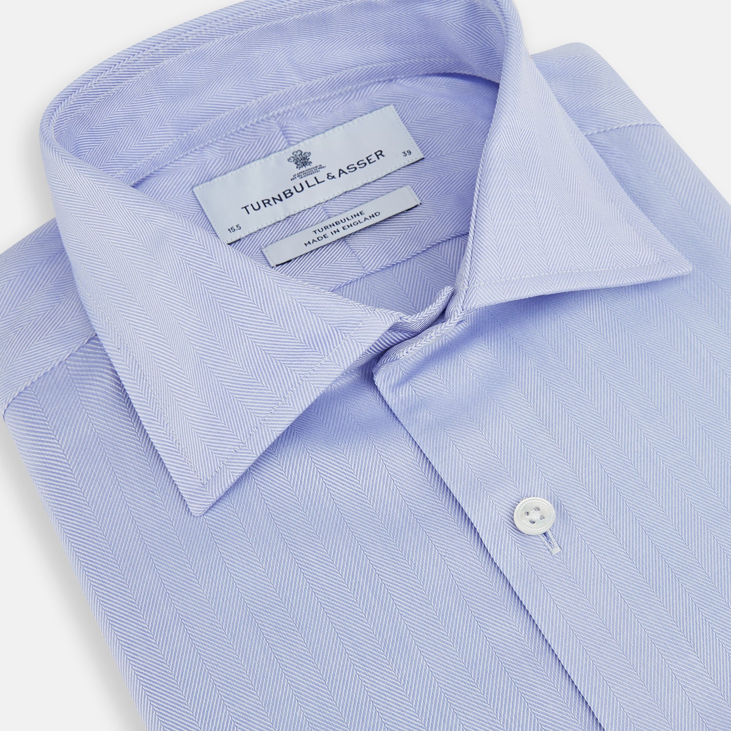 View 2 of product BLUE HERRINGBONE TAILORED FIT SHIRT WITH KENT COLLAR