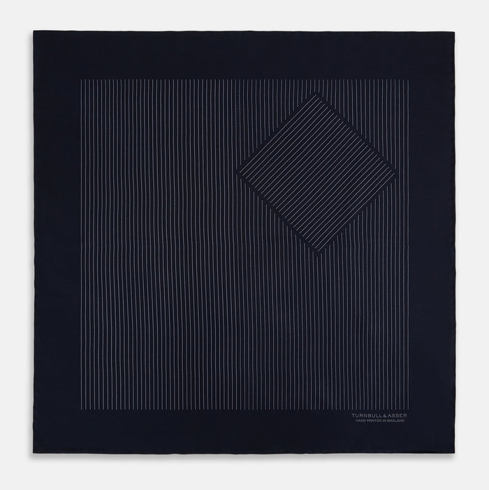 Navy and Charcoal Stripe Silk Pocket Square Image 2