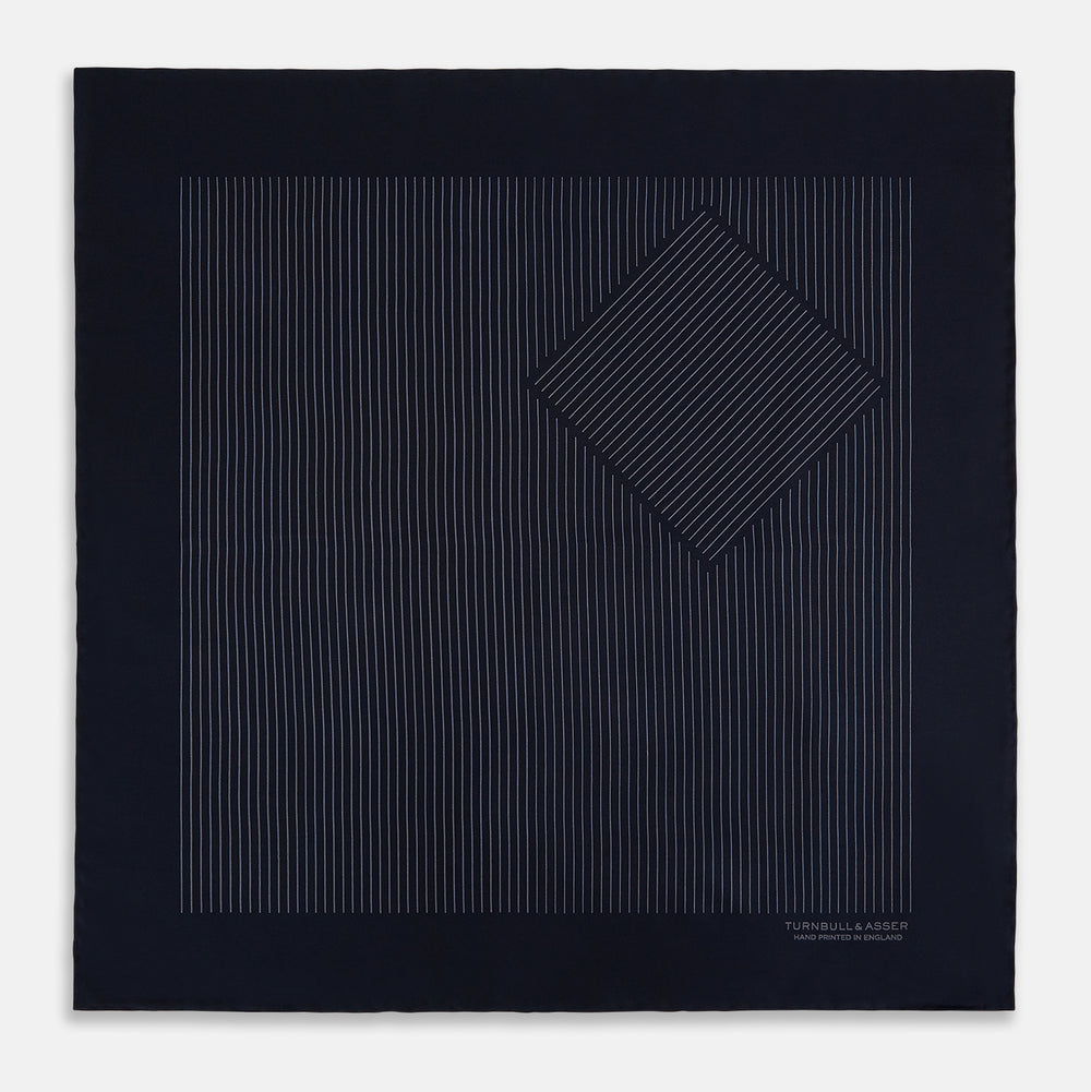 Navy and Charcoal Stripe Silk Pocket Square