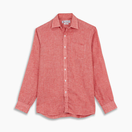 Weekend Fit Red Check Linen Shirt with Derby Collar and 1-Button Cuffs Image 3