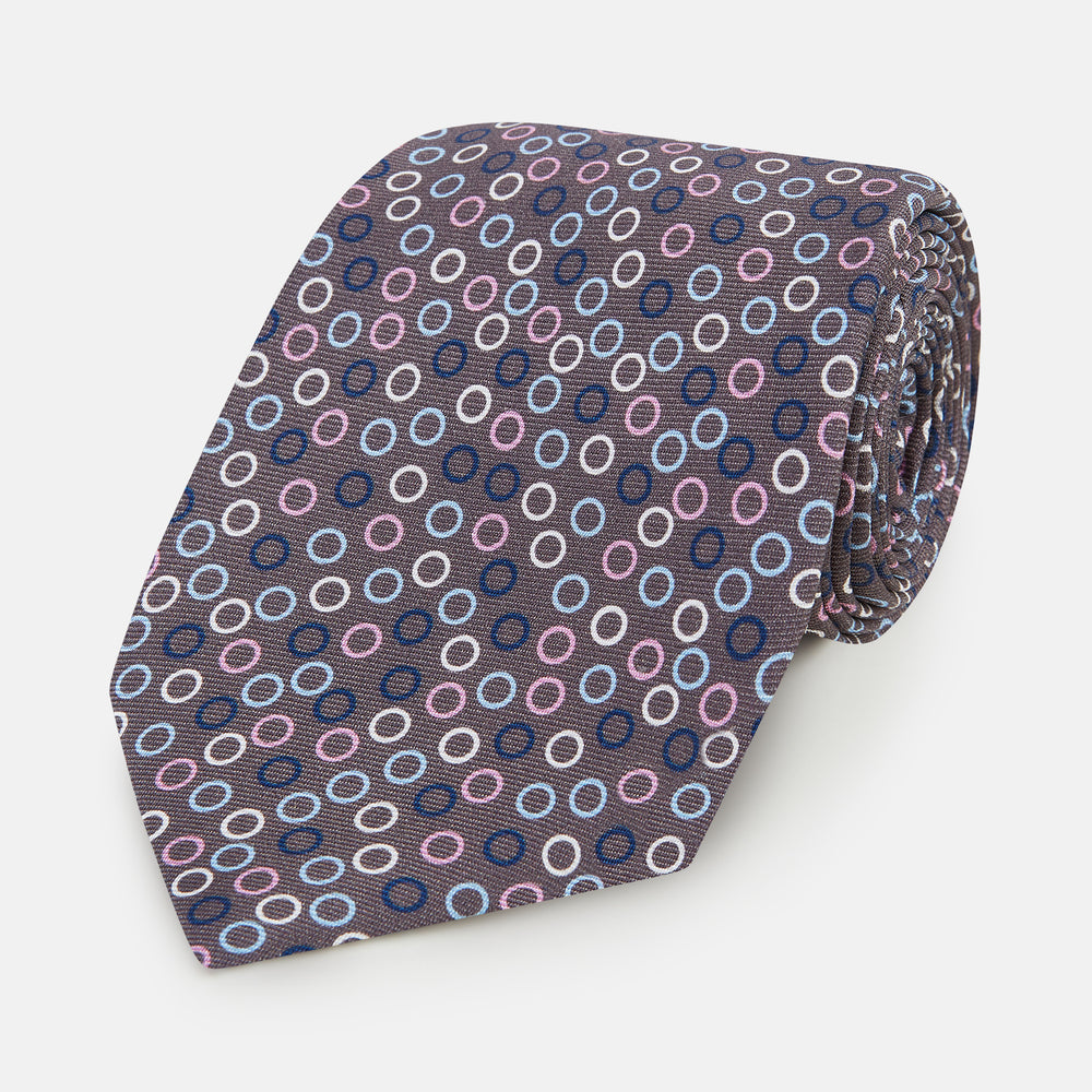Purple and Blue Circle Ash Printed Silk Tie