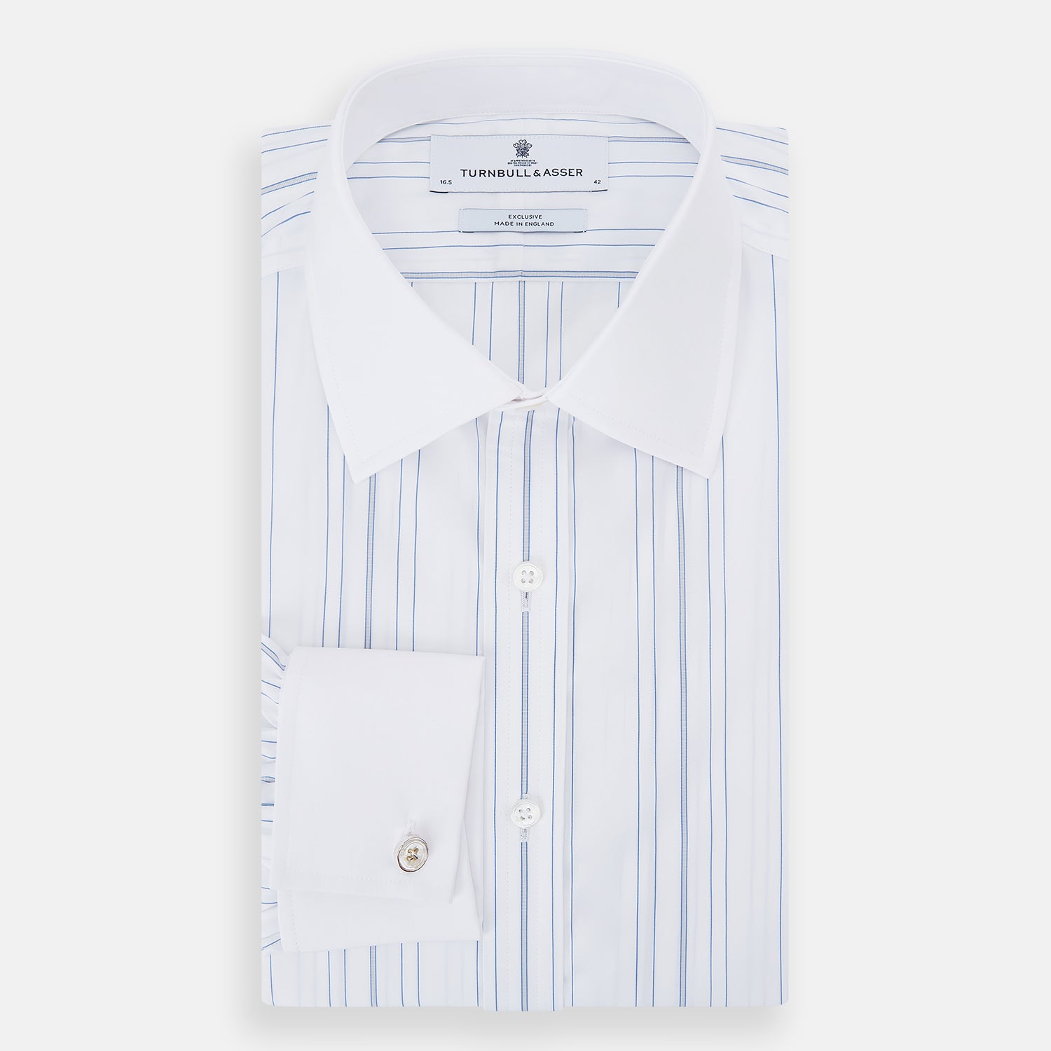 View 5 of product Pale Blue Multi Stripe Shirt with Contrast Collar and Double Cuffs