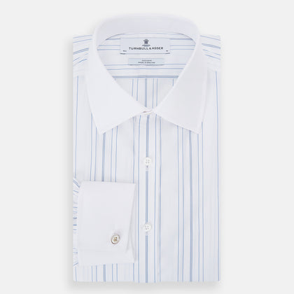 Pale Blue Multi Stripe Shirt with Contrast Collar and Double Cuffs Image 4