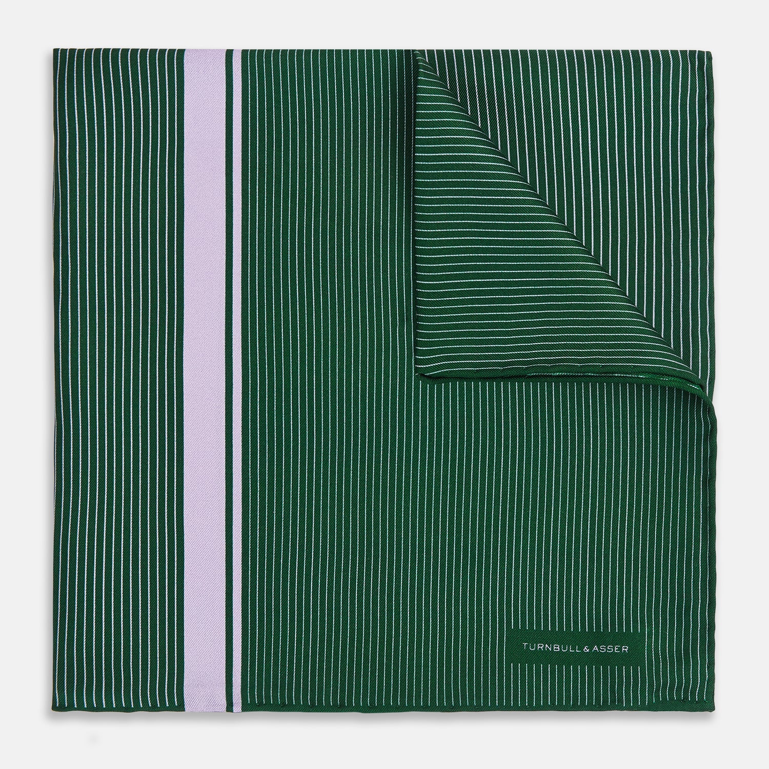 View 1 of product Forest Green and Lilac Stripe Silk Pocket Square