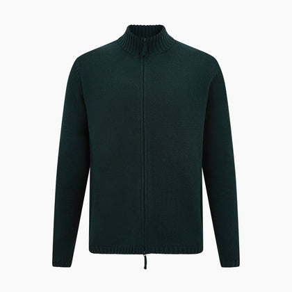 Forest Green Merino High Neck Zipped Cardigan Image 4
