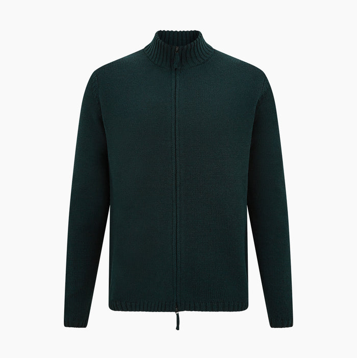 Forest Green Merino High Neck Zipped Cardigan Image 4