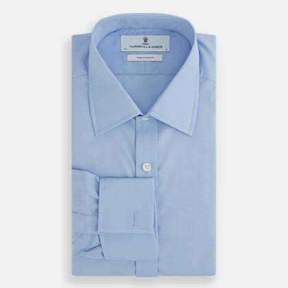 Blue Cotton Shirt with T&amp;A Collar and Double Cuffs Image 4