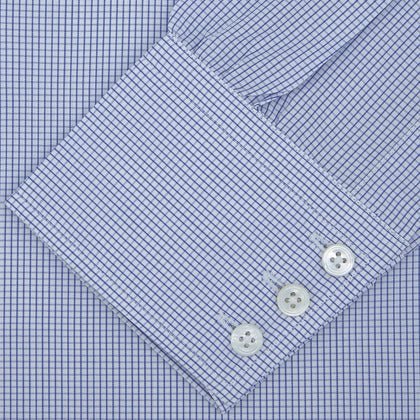 Blue Grid Check Shirt with Regent Collar and 3-Button Cuffs Image 1