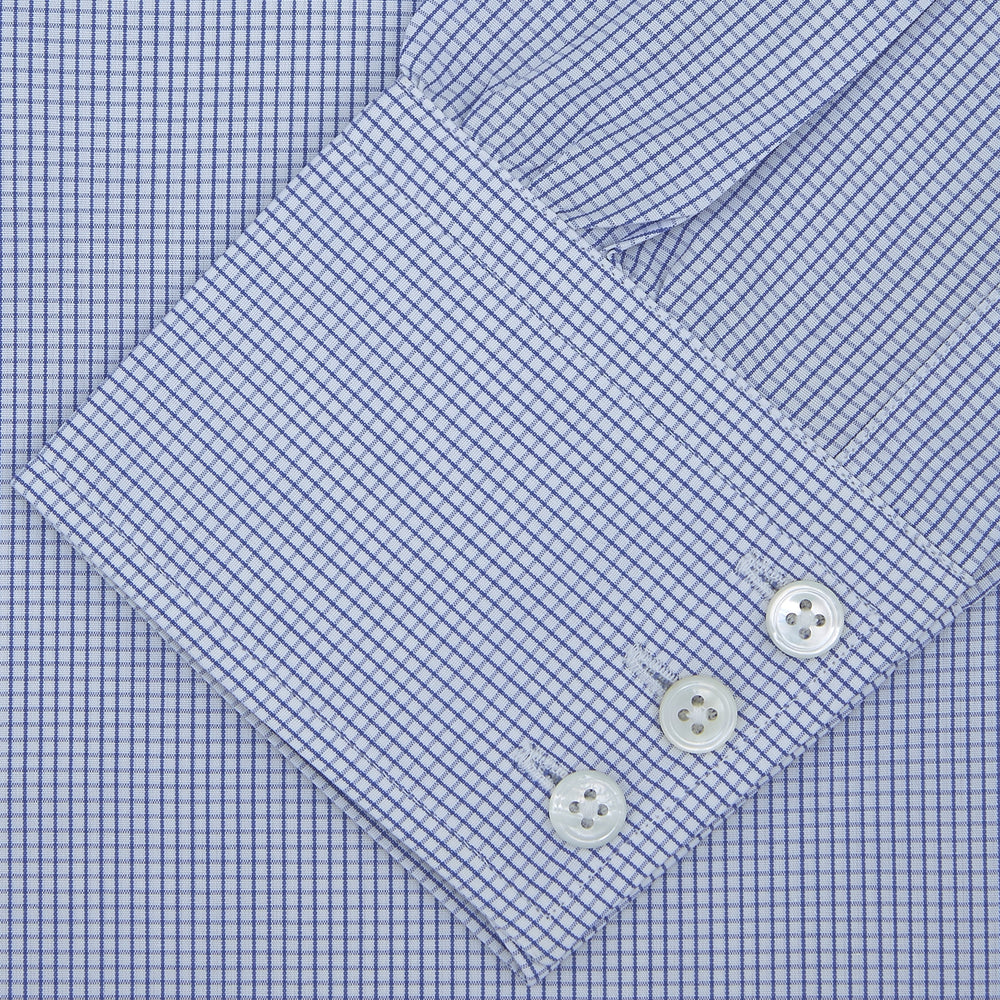 Blue Grid Check Shirt with Regent Collar and 3-Button Cuffs