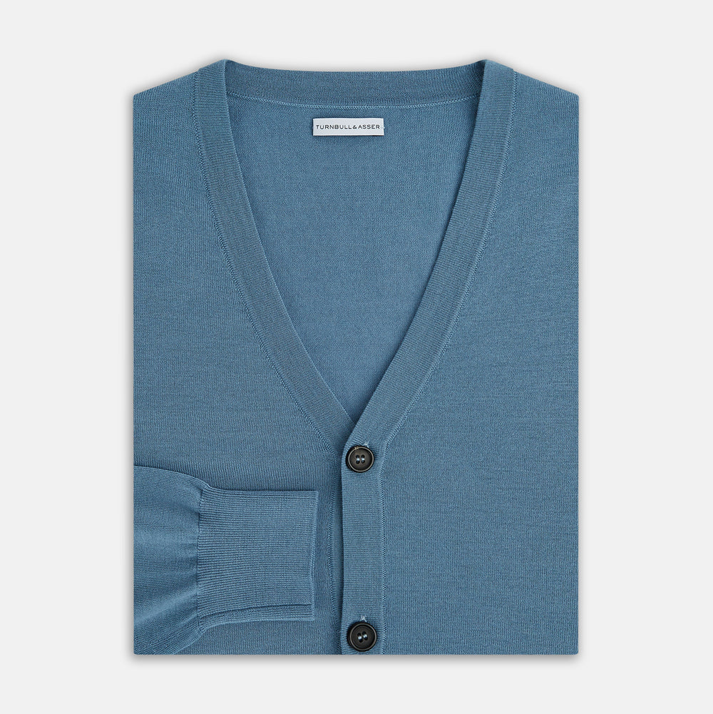 Pale Blue Fine Merino V-Neck Cardigan
