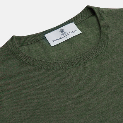 Bottle Green Merino Kingston Crew Neck Jumper Image 3