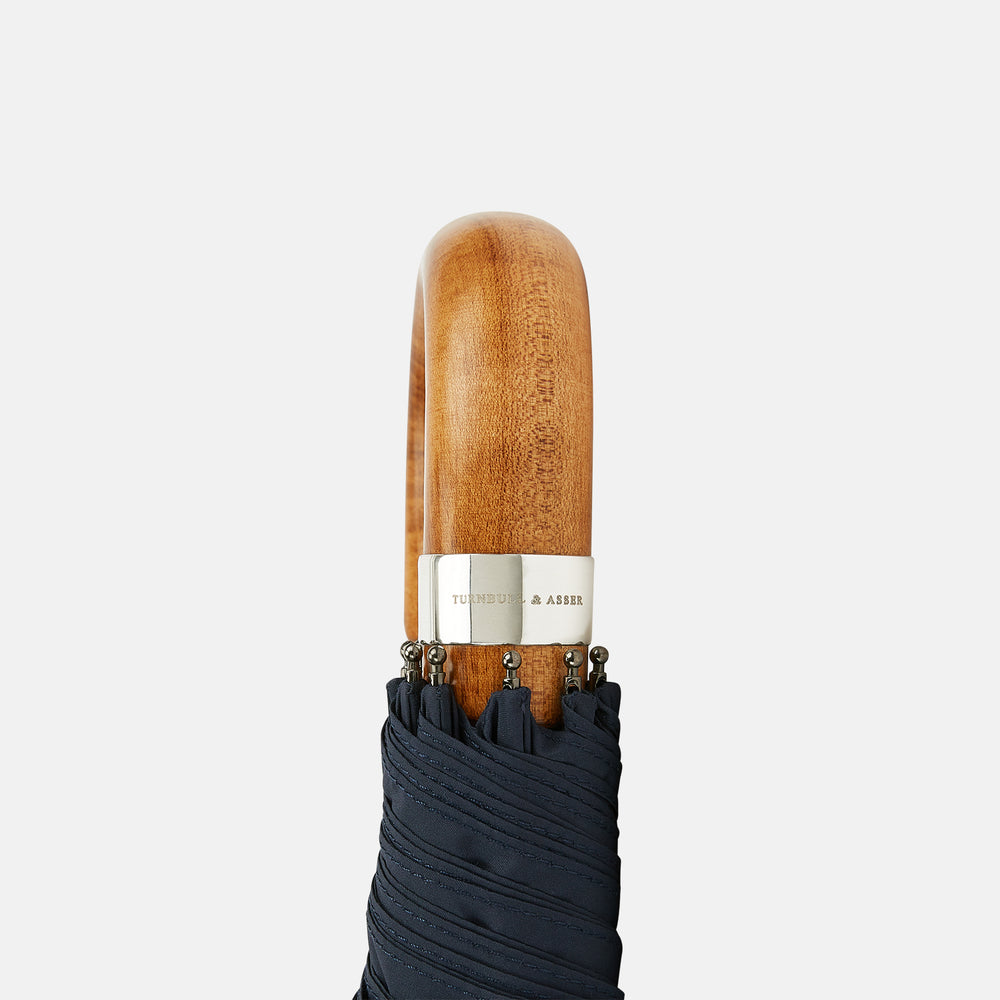 Navy Telescopic Umbrella with Brown Maple Crook Handle