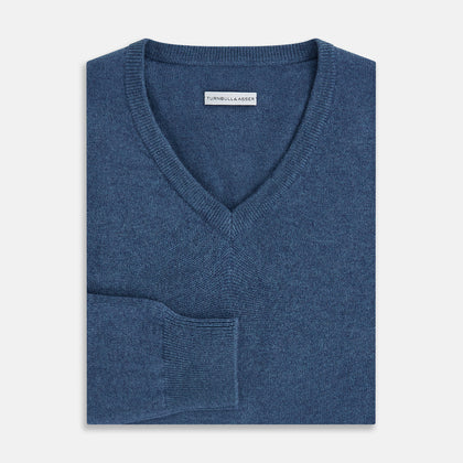 Pacific Blue Cashmere V-Neck Jumper Image 3