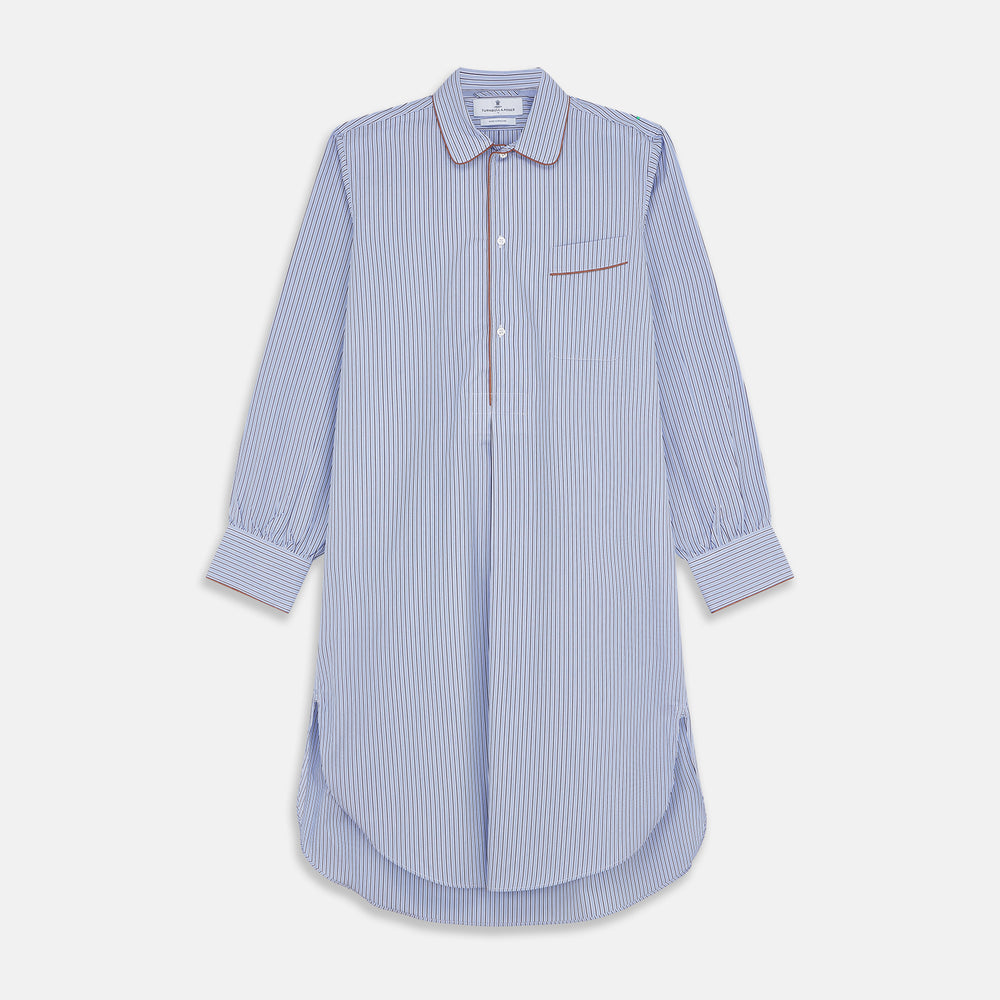 Blue and Navy Halo Stripe Cotton Sussex Nightshirt