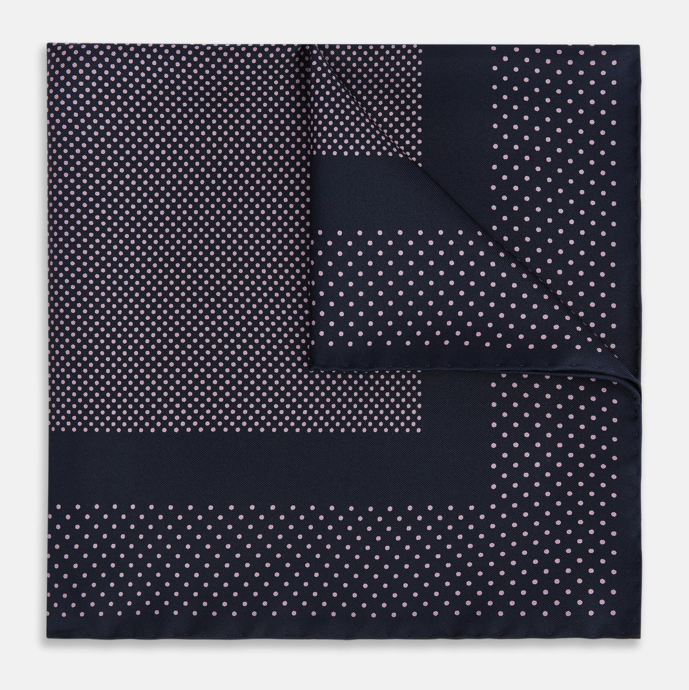 Navy and Lilac Dot Silk Pocket Square