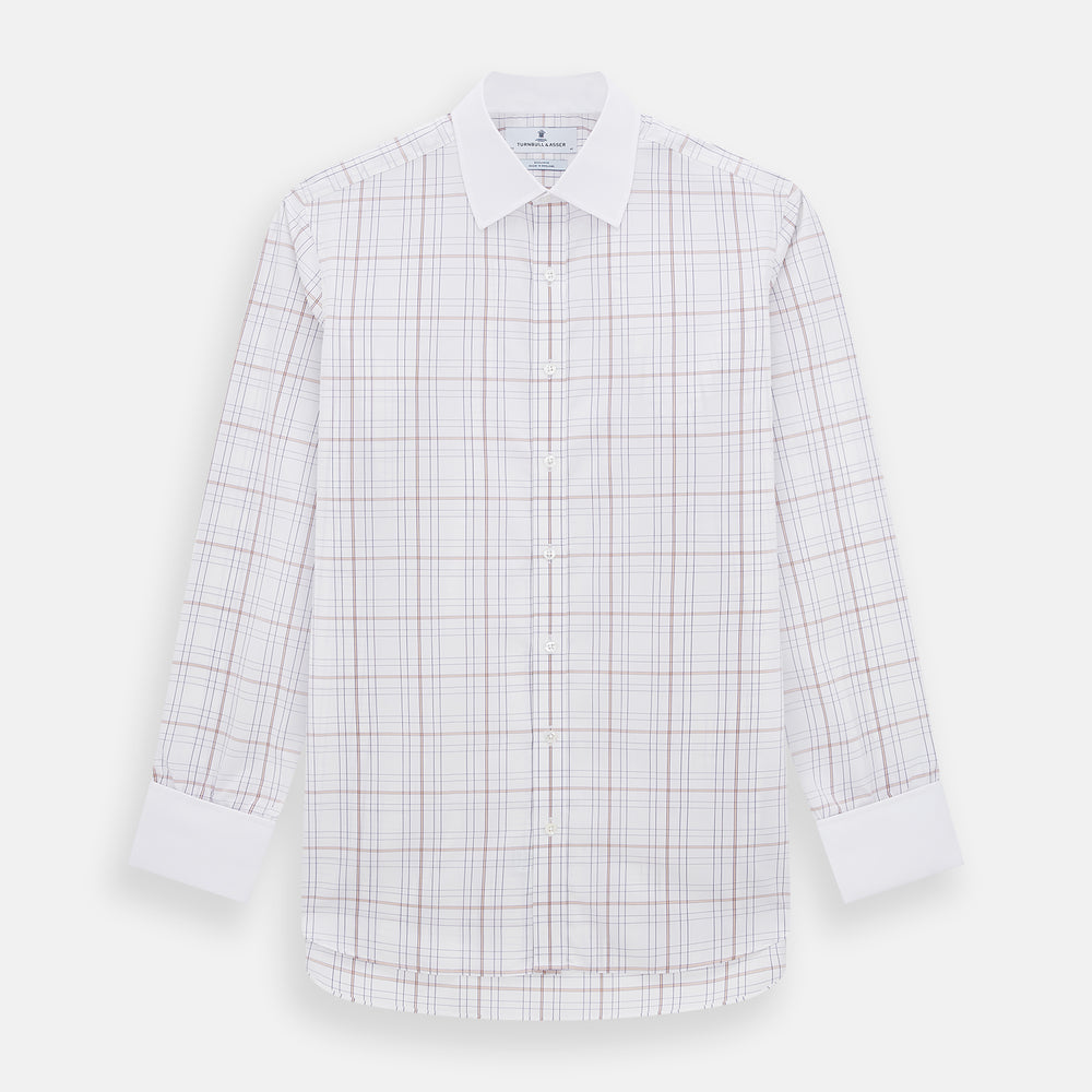 Purple Multi Plaid Check Shirt with Contrast Collar and Double Cuffs