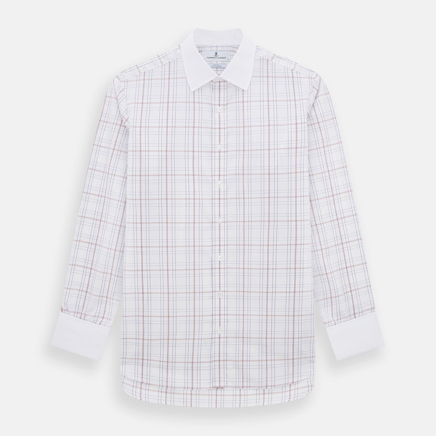 View 7 of product Purple Multi Plaid Check Shirt with Contrast Collar and Double Cuffs
