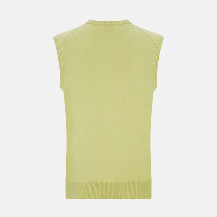 Melon Green V-neck Cashmere Vest Image 2