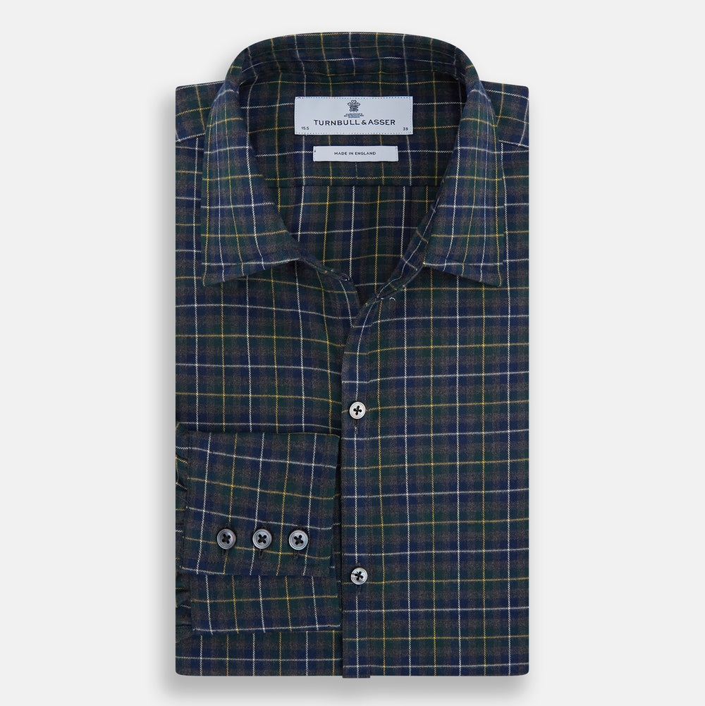 Navy and Khaki Tartan Windsor Shirt