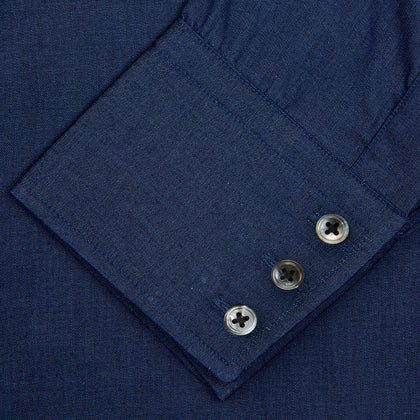 Dark Blue Denim-Cashmere Shirt with Regent Collar and 3-Button Cuffs Image 4