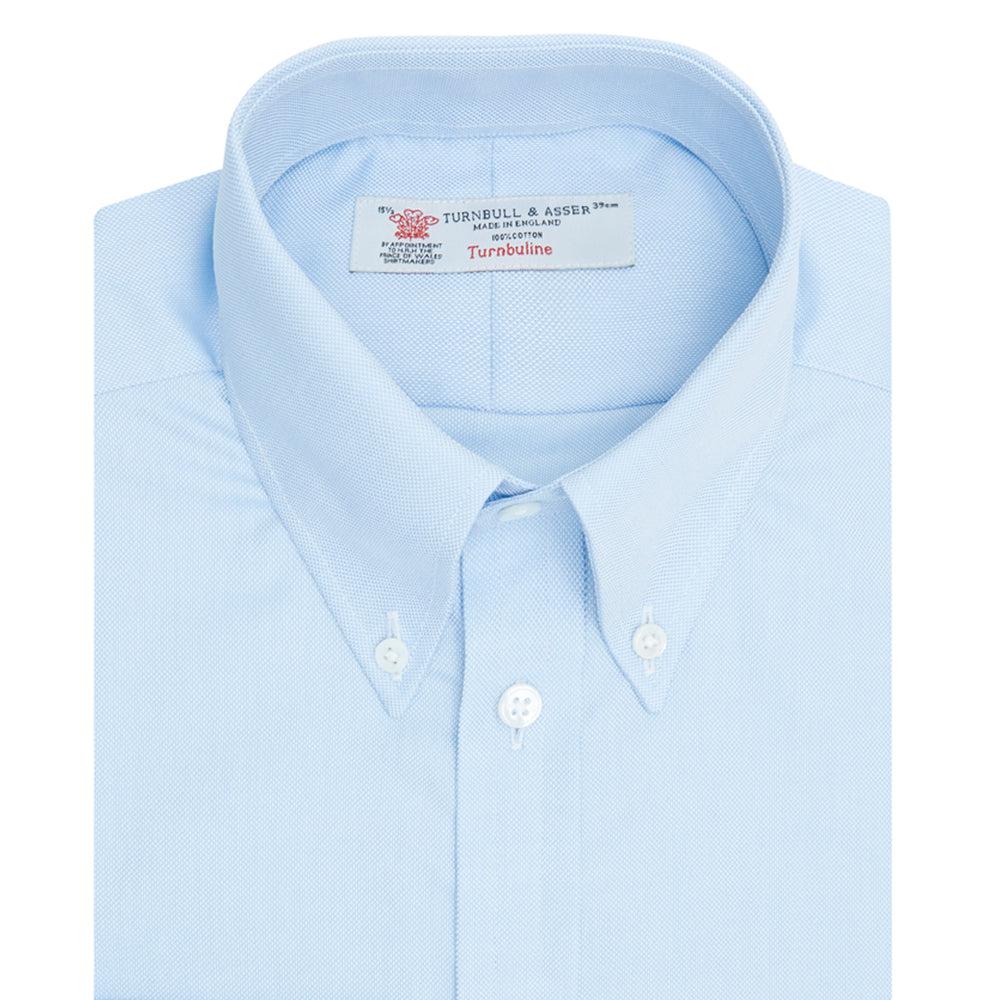 Light Blue Royal Oxford Cotton Shirt with Button-Down Collar and 3-Button Cuffs